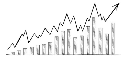 black trading chart or indicator arrow going up without background