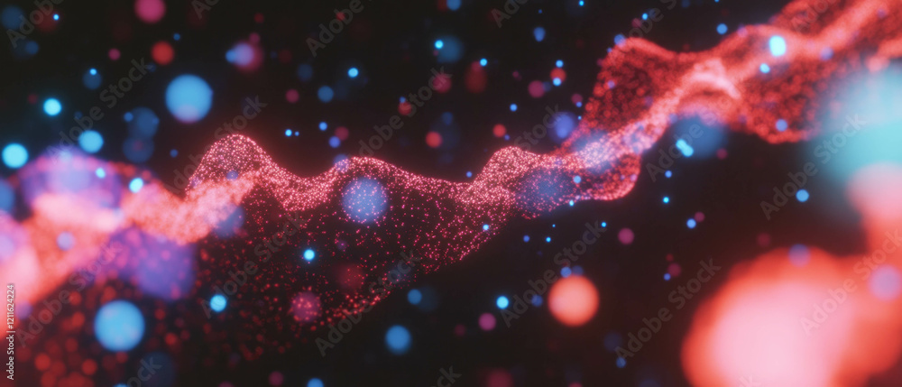 Fototapete Abstract visualization of interconnected 3D data points and networks in vibrant colors