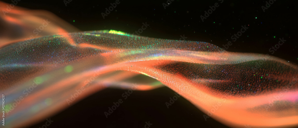 Poster Digital data streams and particle flows illustrating technological development and innovation