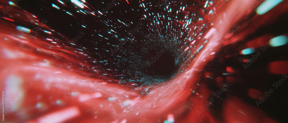 Poster Dynamic abstract background with 3D data streams and flowing particles creating a technological feel
