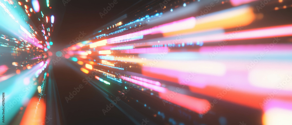 Poster Vibrant abstract background of 3D data visualizations with neon colors and dynamic effects