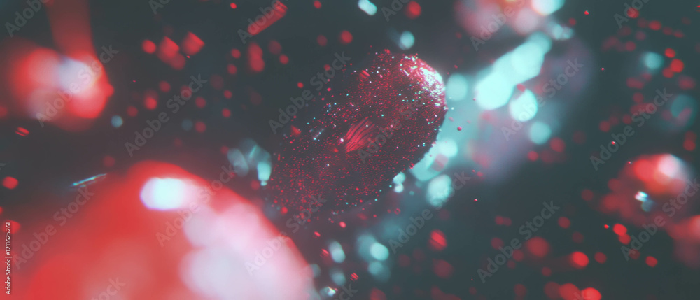 Poster Dynamic abstract background with glowing particles and 3D data visualizations