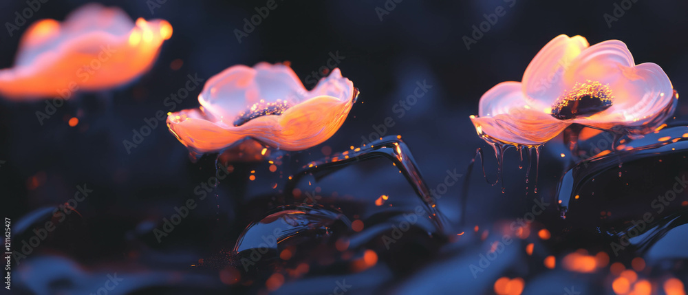 Poster abstract display of 3d flowers creating dramatic contrasts in light and shadow