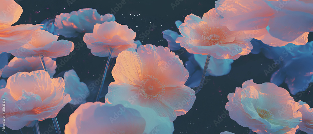 Aufkleber floating flowers in a cosmic backdrop evoke serenity and wonder of infinite space