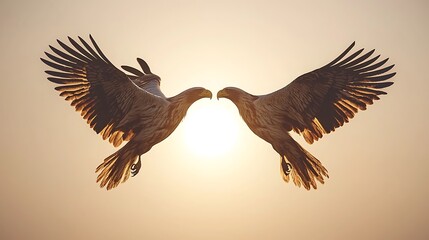 Fototapeta premium Two Eagles in Flight at Sunset A Majestic Encounter.