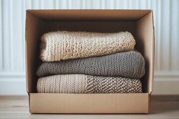 Donation Box Filled with Neatly Folded Blankets for Charitable Giving