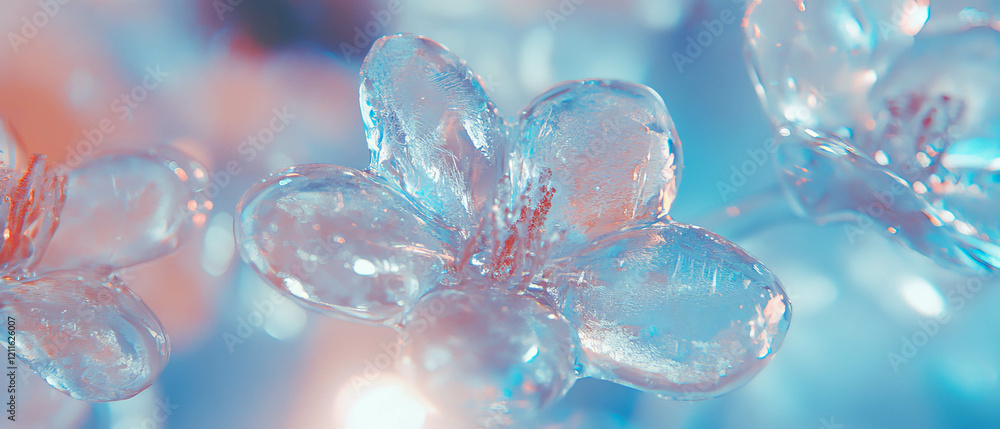 Aufkleber intricate 3d flowers crafted from ice showcase fragile beauty in a cold atmosphere