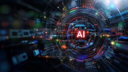 Obraz premium Exploring the Boundless Possibilities of Artificial Intelligence Through a Digital Interface Highlighted by a Circle of Bright Lights