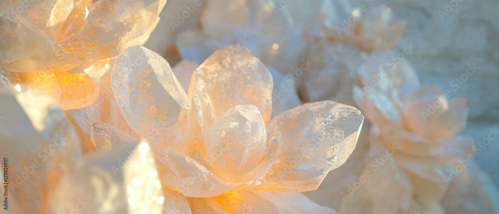 Poster abstract 3d flowers with stone texture in earthy tones creating a natural ambiance