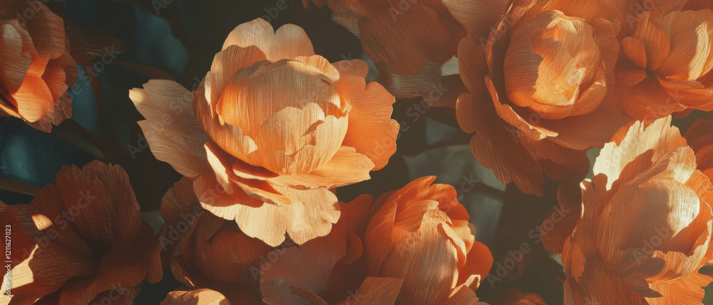Aufkleber abstract wooden flowers with warm colors and rustic details create a charming backdrop