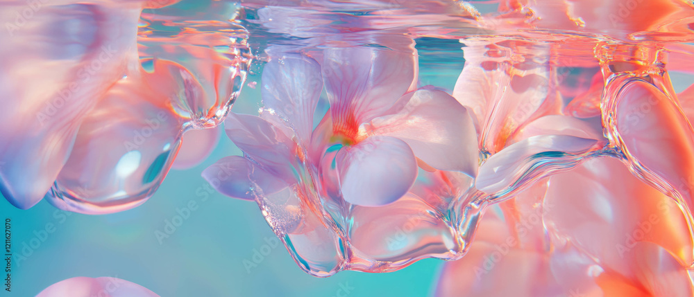 Poster Surreal reflections of submerged flowers creating dreamy liquid patterns