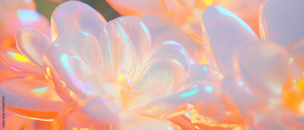 Poster Dynamic abstract projection of 3D flowers with vivid patterns and modern art techniques
