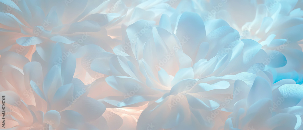 Poster exploring modern 3d flowers with geometric patterns and contrasting colors