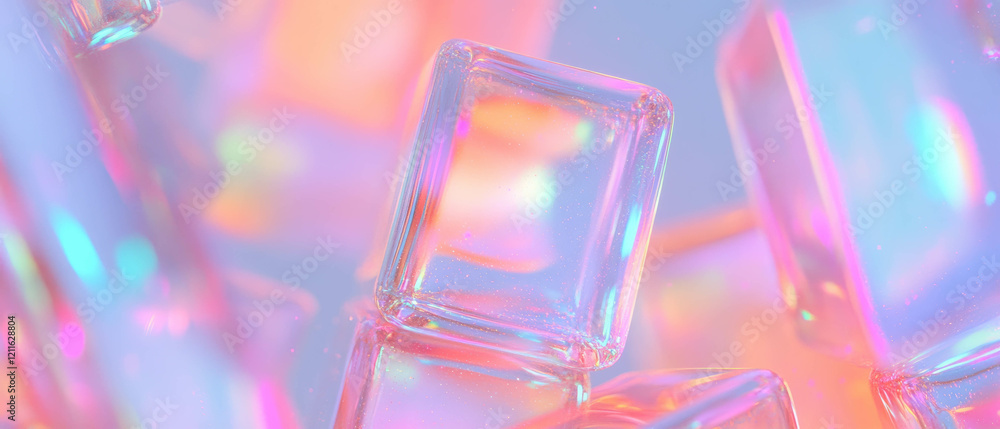 Aufkleber Creating a mesmerizing effect with abstract holographic cubes and glitter background