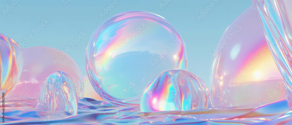 Poster Vibrant abstract background with 3D holographic spheres and mesmerizing patterns