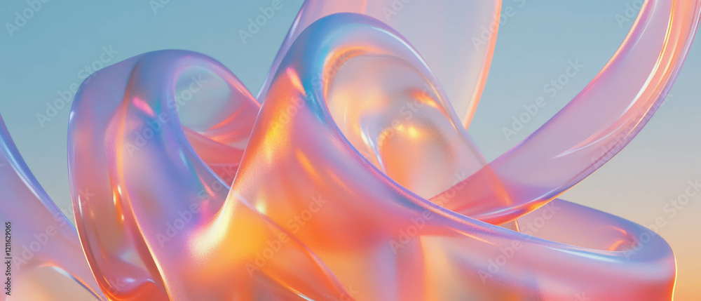 Poster Vibrant abstract ribbons intertwine in dynamic motion, creating a captivating visual effect