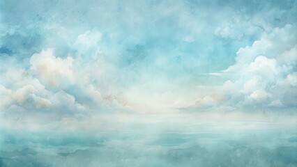 Serene Watercolor Sky and Distant Horizon A Dreamlike Landscape Featuring Soft Clouds and a Peaceful Atmosphere