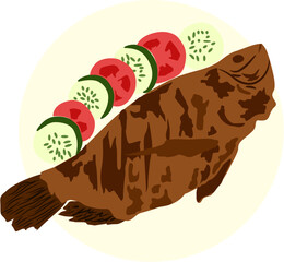 Tilapia fish Indonesian food illustration
