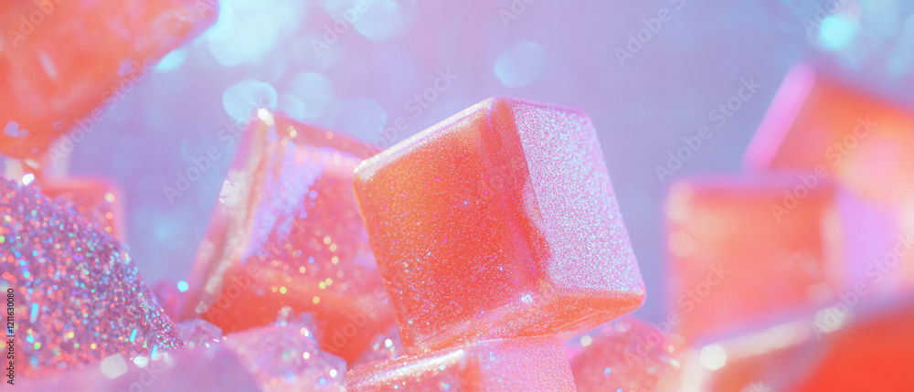 Aufkleber Colorful rubber cubes and glitter particles create a playful and dynamic abstract background