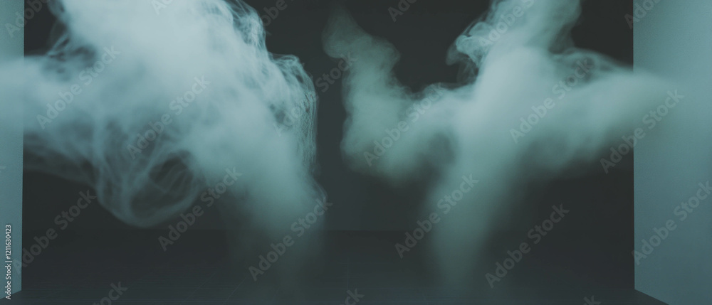 Poster Abstract architecture with flowing smoke creating dynamic perspective and depth