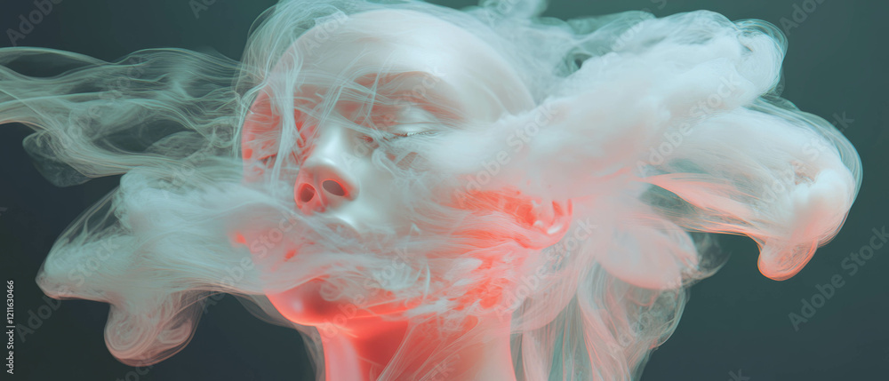 Poster 3d smoke shapes create abstract portraits and express emotions in artistic forms
