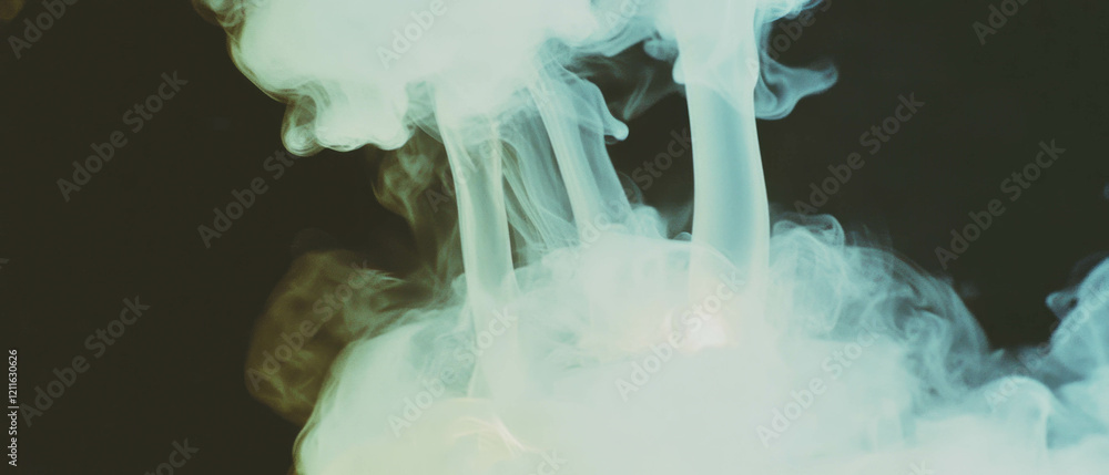 Poster exploring surreal realms with abstract smoke formations and vortex tunnels
