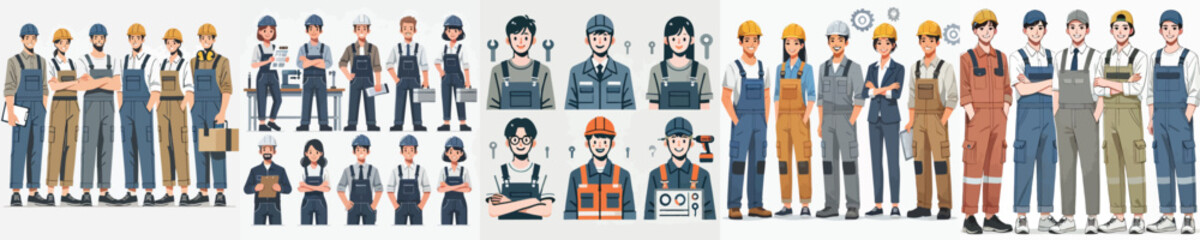 vector set of factory worker characters