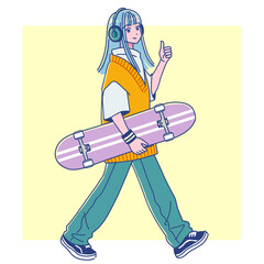 スケボーを持って歩く女の子 © アーモンド1000