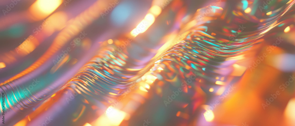 Poster Dynamic 3D sound waves create vibrant energy through rhythmic patterns and colors