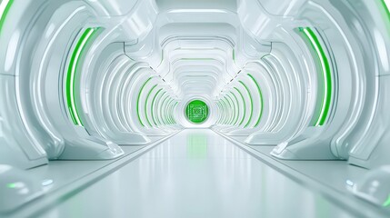 Obraz premium Futuristic White Tunnel with Green Neon Accents