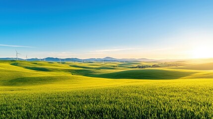 Fototapeta premium Serene Landscape with Wind Turbines and Rolling Hills