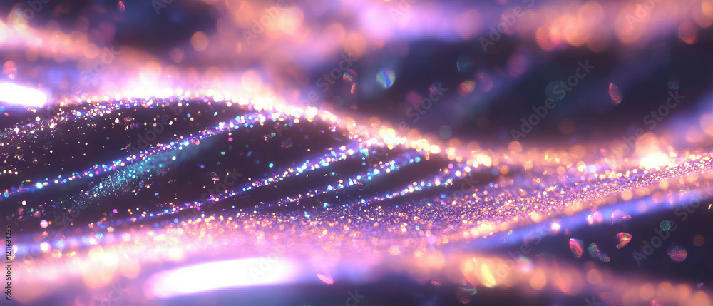 Poster Mesmerizing abstract background of 3D sound waves with glitter particles and reflections