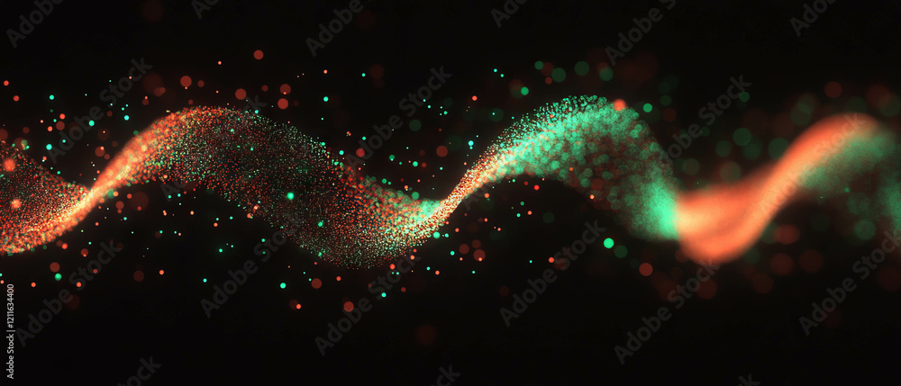 Poster enchanting abstract background of glowing sound waves with radiant particles illuminating space
