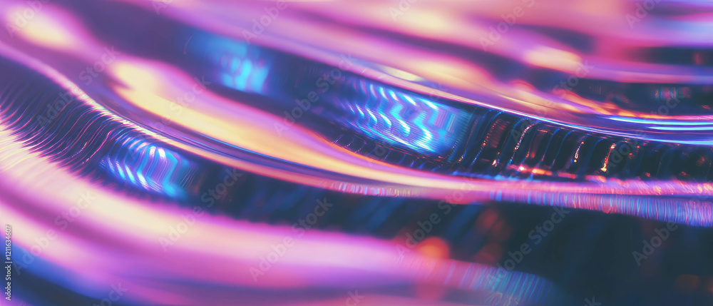 Poster Dynamic abstract representation of sound waves with metallic reflections and a futuristic design