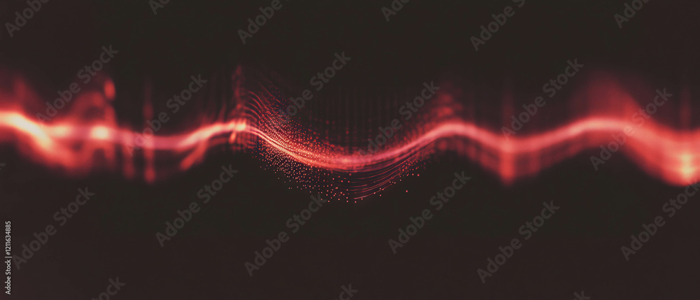 Poster Vibrant 3D sound waves with swirling particles and dynamic visual effects