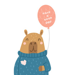 Cute cartoon capybara character. children's illustration for print, printing on mugs, stationery, posters.