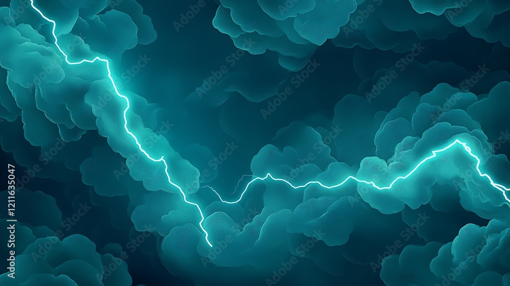 Poster a breathtaking view of a thunderstorm showcasing vibrant lightning striking through dynamic clouds, 