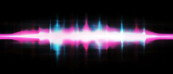 Vibrant display of 3D sound waves illuminated by glowing light trails and dynamic effects