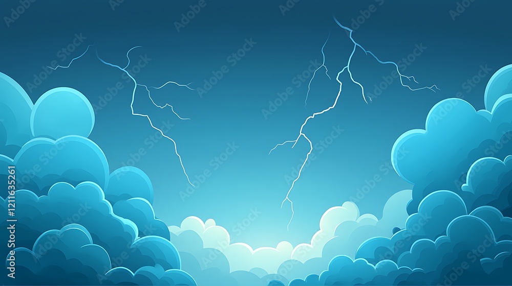 Poster a breathtaking view of a thunderstorm showcasing vibrant lightning striking through dynamic clouds, 