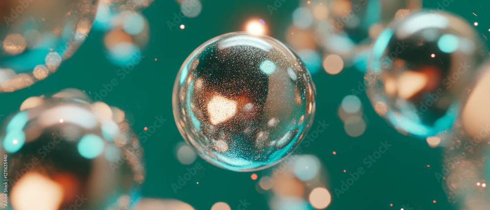 Aufkleber spheres covered in glitter floating in a serene, infinite space of zero gravity
