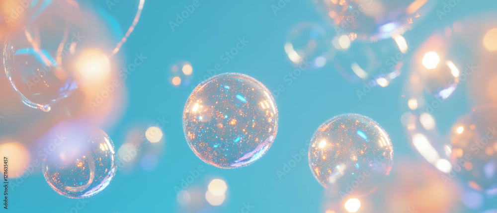 Poster suspended spheres of glitter in tranquil zero gravity and endless space