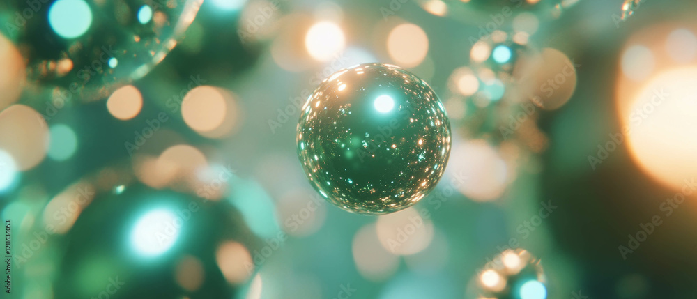 Poster dynamic interplay of 3d spheres illuminating empty central space with captivating effects