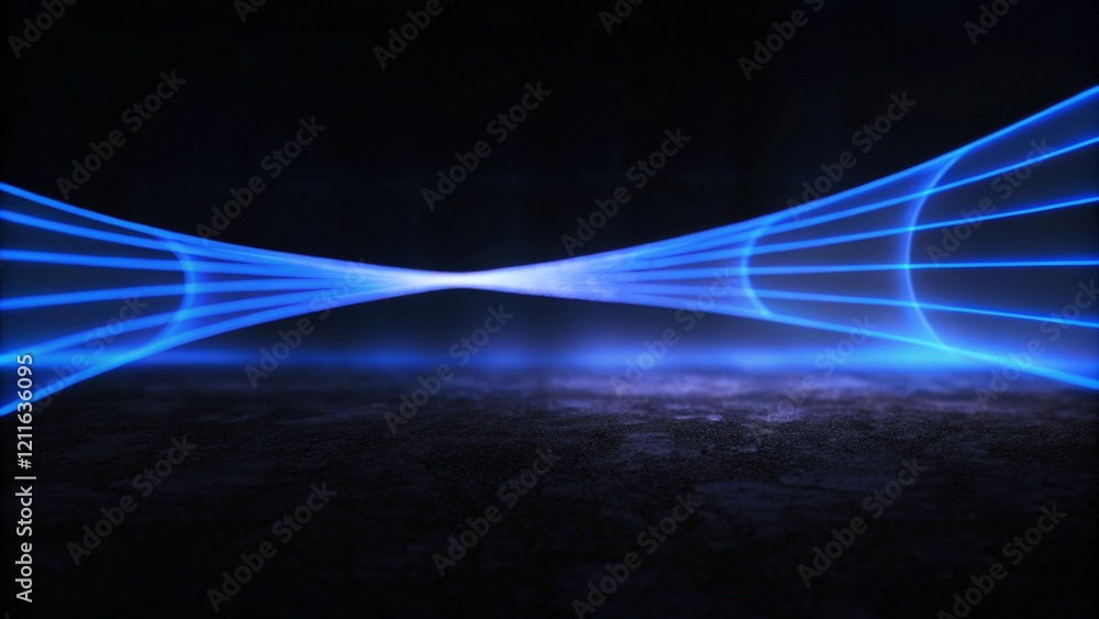 Poster abstract light blue lines on a black background illuminate the textured ground. dynamic curves and b