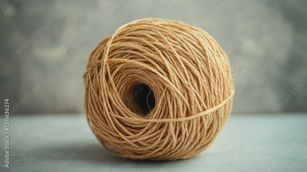 Poster a ball of string rope placed on a neutral background, ready to be used for various purposes like pac