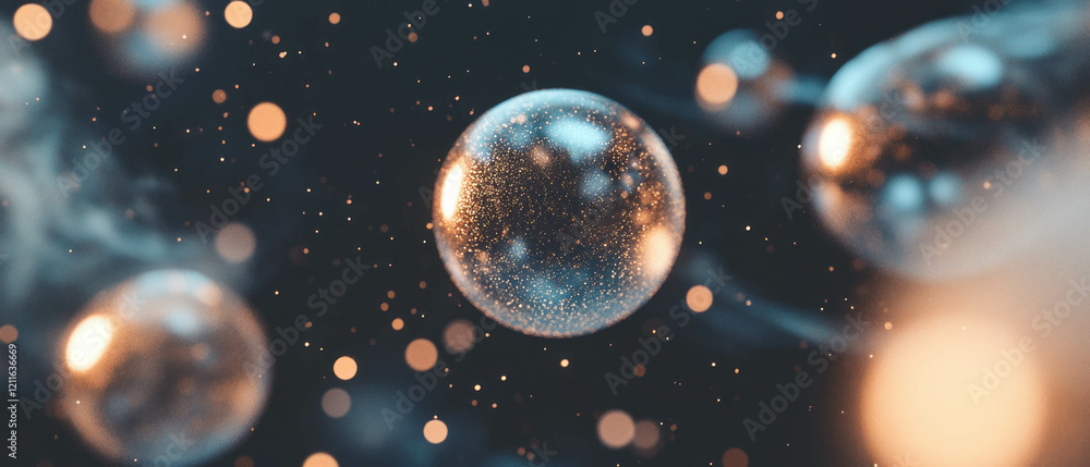 Poster swirling glitter clouds and smoky spheres create an ethereal abstract background