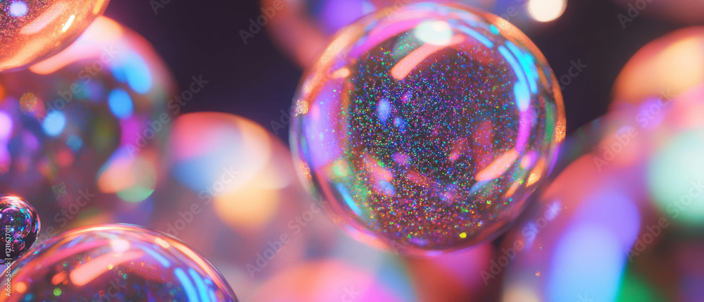 Poster intriguing abstract background of shimmering spheres with hidden meanings and visual puzzles