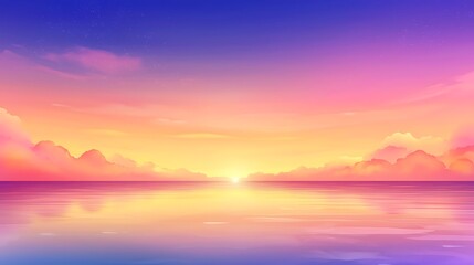 A breathtaking view of a vibrant sunset over a calm lake, featuring colorful clouds reflecting on the water surface. Perfect for nature lovers and serene landscapes.