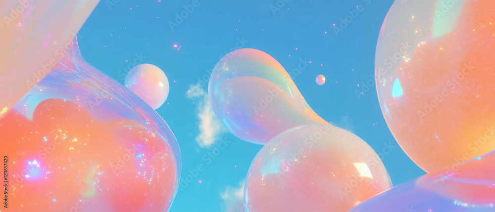 Poster cosmic spheres float in a starlit expanse with vibrant glitter textures and nebulae