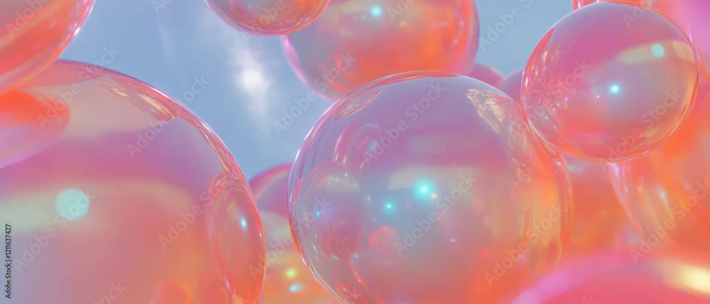 Poster Abstract composition of colorful spheres creating visual harmony in three-dimensional space