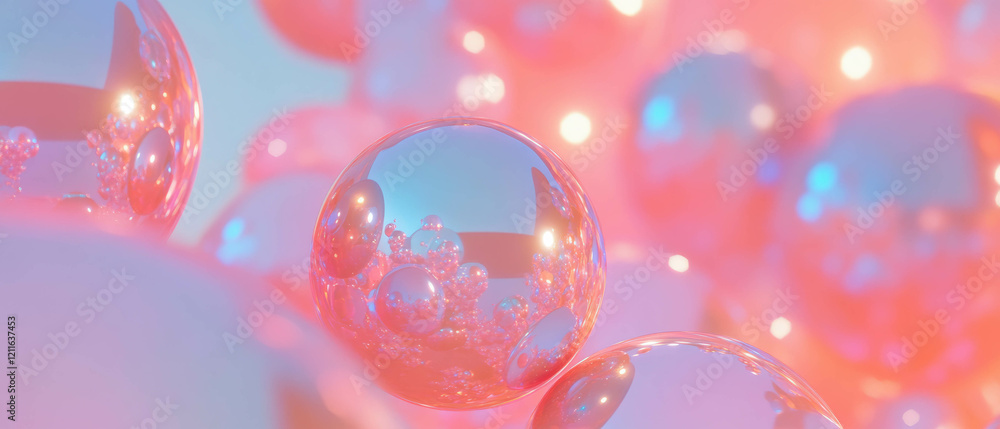 Poster complex composition of colorful 3d spheres in harmonious arrangement